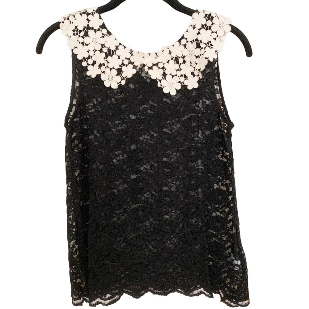 Anthropologie Eloise Black Lace Pan Collar Top